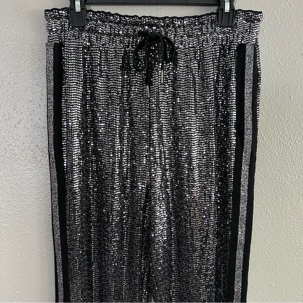 Pam & Gela Silver Sequin Track Joggers - Picture 3 of 10